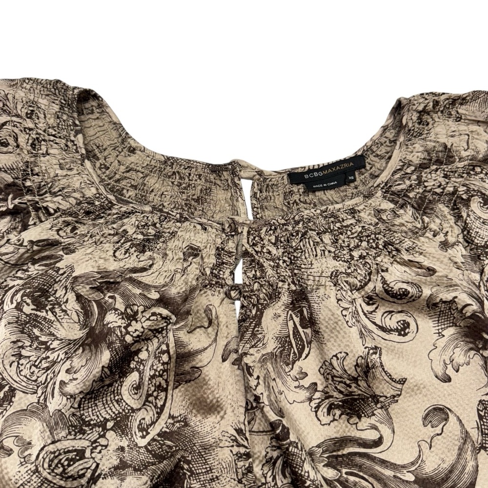 BCBGMaxAzria Silk Wrap Top Blouse Size XS Brown Long Sleeve Coquette Fairy Y2K - Picture 4 of 10